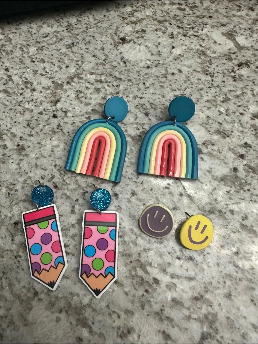 Teacher Colorful Rainbow, Pencil & Smile Earrings - festive earrings 2 pr - new